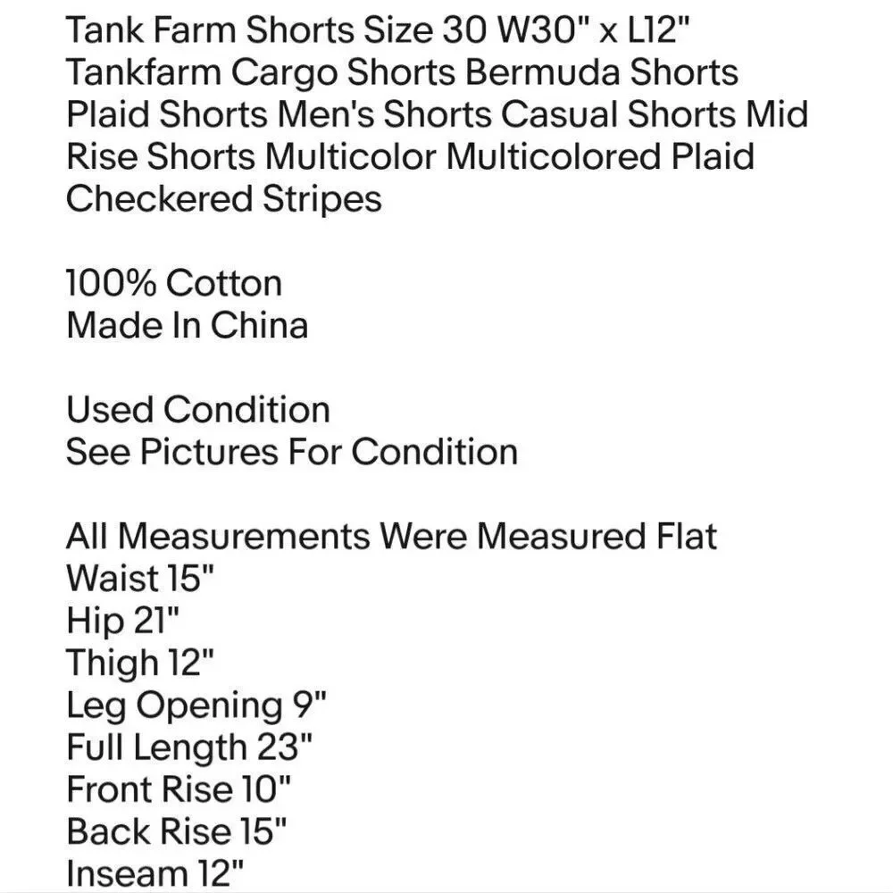 Tank Farm Shorts Size 30 W30